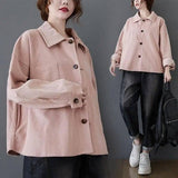 Lovemi -  Plus Size Women Fall Vintage Corduroy Shirt Blousse LOVEMI Pink L 