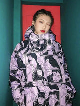 LOVEMI - Lovemi - Portrait comic print coat hooded cotton jacket