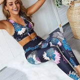 Printed bra yoga pants set-Black-1