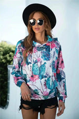 Floral Hooded Women's Casual Zip-Up Jacket-Redgreen-3