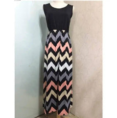 LOVEMI - Lovemi - Printed Waves Stripe Long Skirt Dress