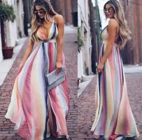 LOVEMI - Lovemi - Rainbow Summer Maxi Dress Women Dress Colorful