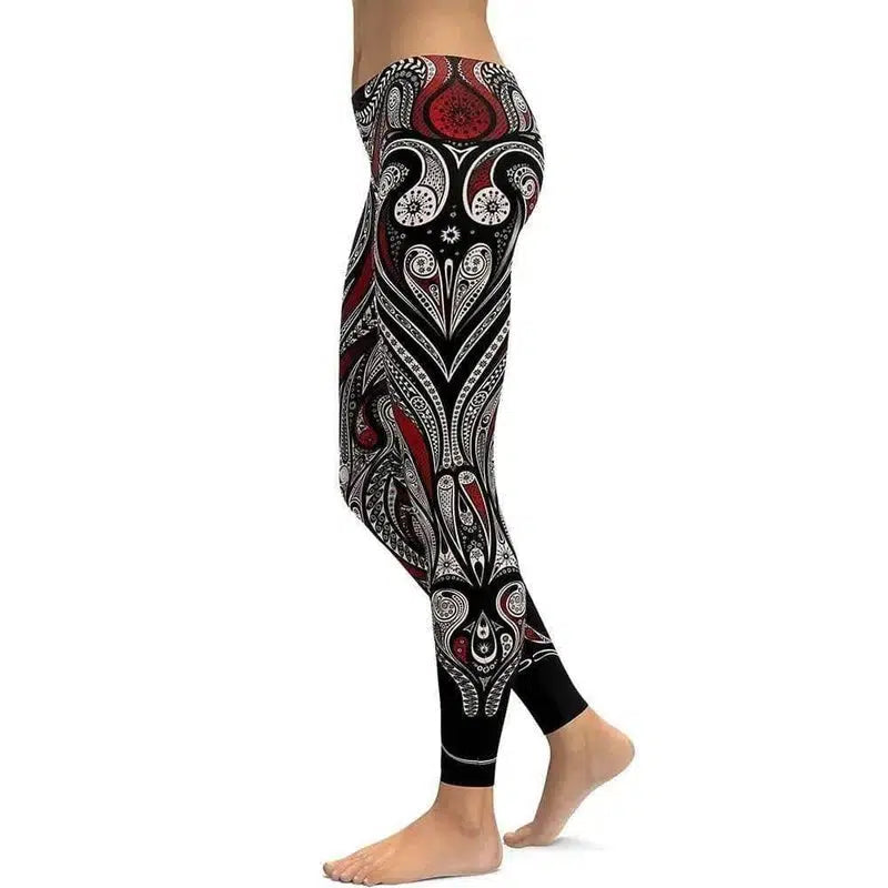 LOVEMI - Lovemi - Red Rose+Black Mandala Weave Yoga/Workout Leggings