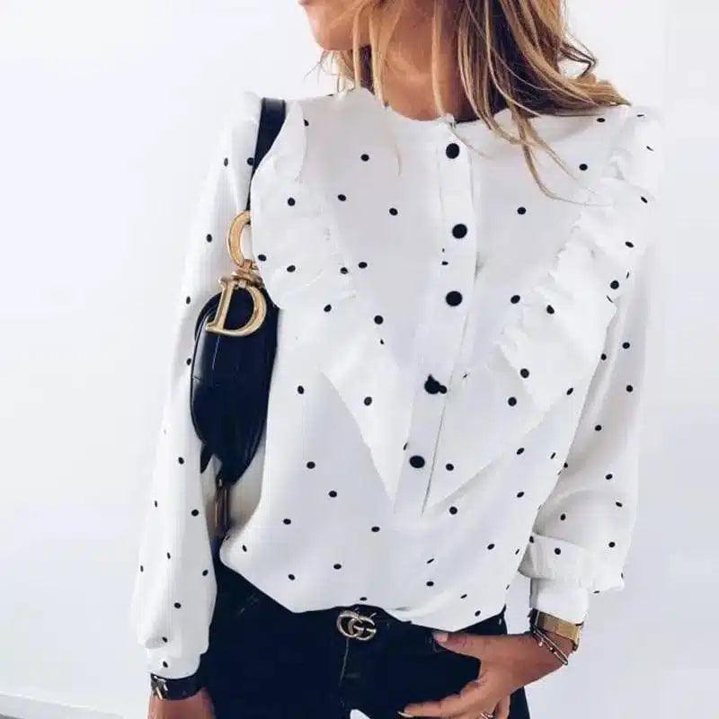 LOVEMI - Lovemi - Ruffled Long Sleeve Polka Dot Shirt