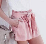 Ruffled Waist Bowknot Decoration Loose Shorts-4