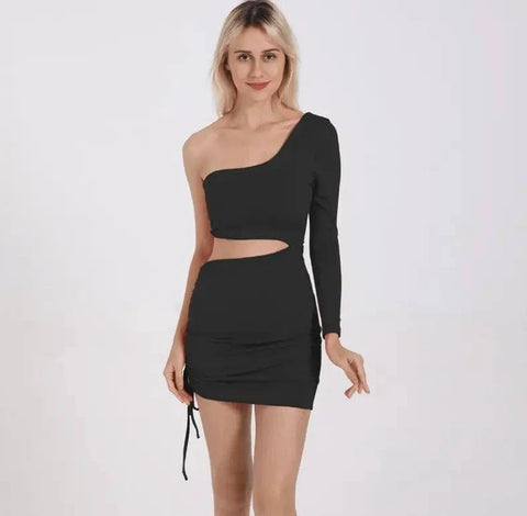 LOVEMI - Lovemi - Sexy One Shoulder Cutout Long Sleeve Hip Dress