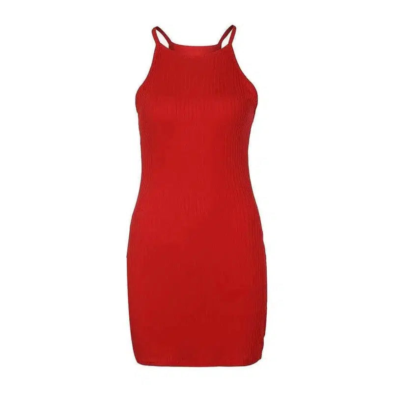 Ribbed Small Sling Dress-gules-14