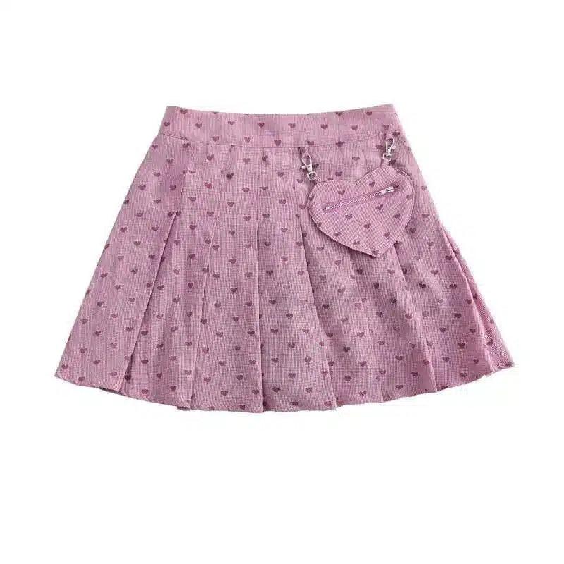 Women's Pleated Skirt with Zip Pocket Detail-Pink skirt-4