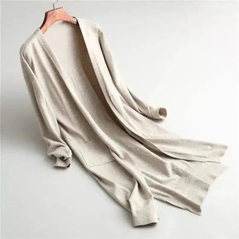 Cozy Knit Open-Front Cardigan for Layering-Apricot-1