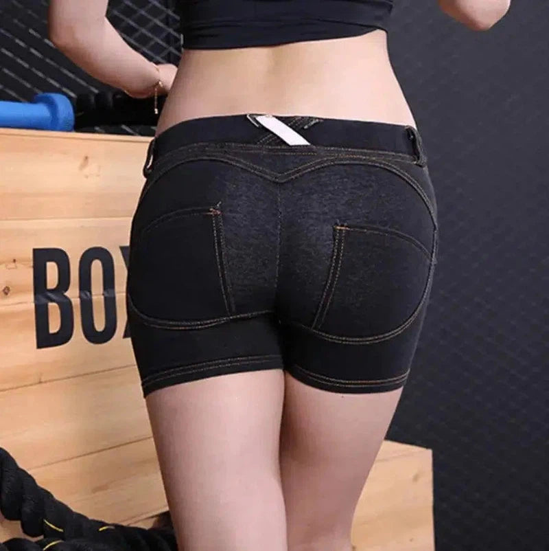 Sports fitness denim shorts-Black-23