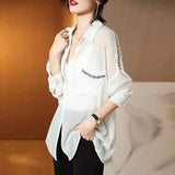 Embellished Women's Casual Blouse-White-2