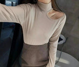 Chic Cut-Out Turtleneck Top for Women-Skin colour-4