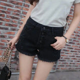 Tassel Cutoff Denim Shorts-Black-11