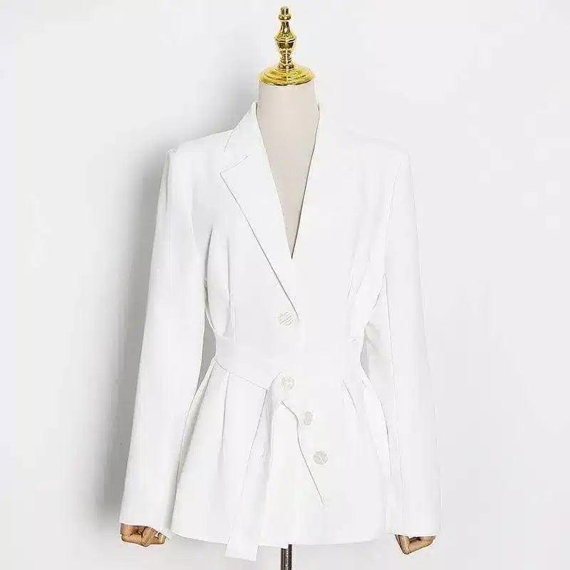 Woman's Tailored Peplum Blazer Jacket-White-2