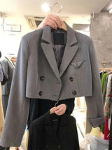 Lovemi -  Temperament Lapel Double-breasted Short Blazer Jackets LOVEMI Grey S 