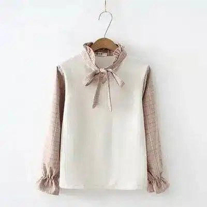 Temperament long sleeve shirt-Beige-1