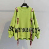 Lovemi -  Turtleneck sweater letter holes Hoodies LOVEMI Green One size 