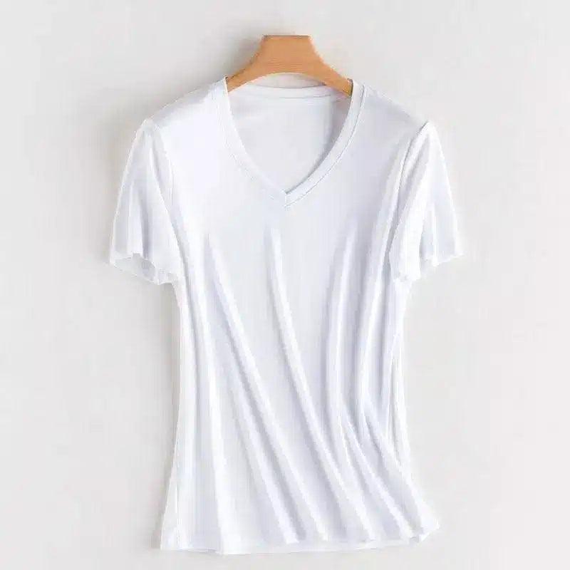 LOVEMI - Lovemi - V-neck mercerized cotton T-shirt