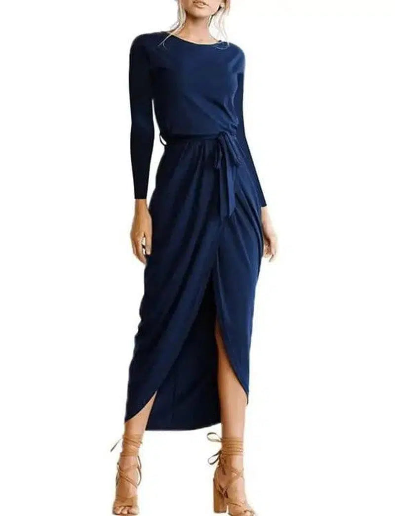 Versatile Wrap Midi Dress in Assorted Colors-Navyblue-36