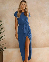 Lovemi -  Versatile Wrap Midi Dress in Assorted Colors Midi Dresses LOVEMI  Blue XL 