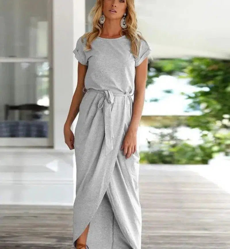 Versatile Wrap Midi Dress in Assorted Colors-LightGrey-61