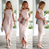 Lovemi -  Versatile Wrap Midi Dress in Assorted Colors Midi Dresses LOVEMI  Pink XL 