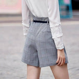 Women Plaid Wide Thigh Shorts-5