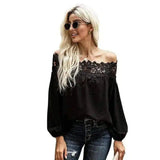 LOVEMI - Lovemi - Women's Loose Lace Stitching One-line Neck Blouse