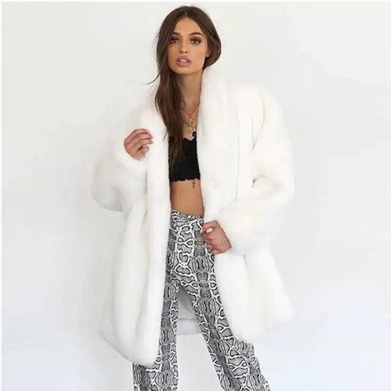 LOVEMI - Lovemi - Women's Temperament White Faux Fur Coat
