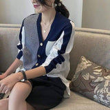 Lovemi -  Women's V-neck Loose Shirt Fashion Knit Cardigan Blousse LOVEMI  Blue One size 