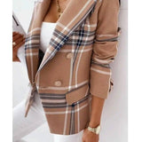 Lovemi -  Womens Long-Sleeved Plaid Print Blazer Jackets LOVEMI  Khaki large grid S 