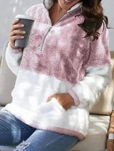 Fleece Zip-Up Pullover for Warmth & Comfort-Pink-3