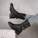 Low Heel Belt Buckle Fashion Martin Boots Women-1