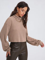 LOVEMI  Ltop Khaki / S Lovemi -  High Collar Long Sleeve Knitted Solid Loose Sweater For Women
