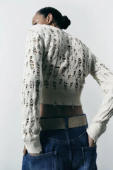 LOVEMI  Ltop Lovemi -  Women's Fashion Leisure Ripped Decorative Knitted Cardigan Jacket