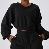 LOVEMI  Ltop Premium Black / S / Tops Lovemi -  Women's Outdoor Keep Warm V-neck Pullover Leisure Loose Long Sleeve Sweatshirt