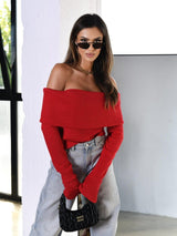 LOVEMI  Ltop Red / S Lovemi -  Women's Patchwork Off-shoulder Knitted Top