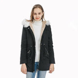 Medium length coat with large fur collar-Black-2