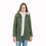 Medium length coat with large fur collar-Army Green-5
