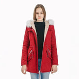 Medium length coat with large fur collar-Red-6