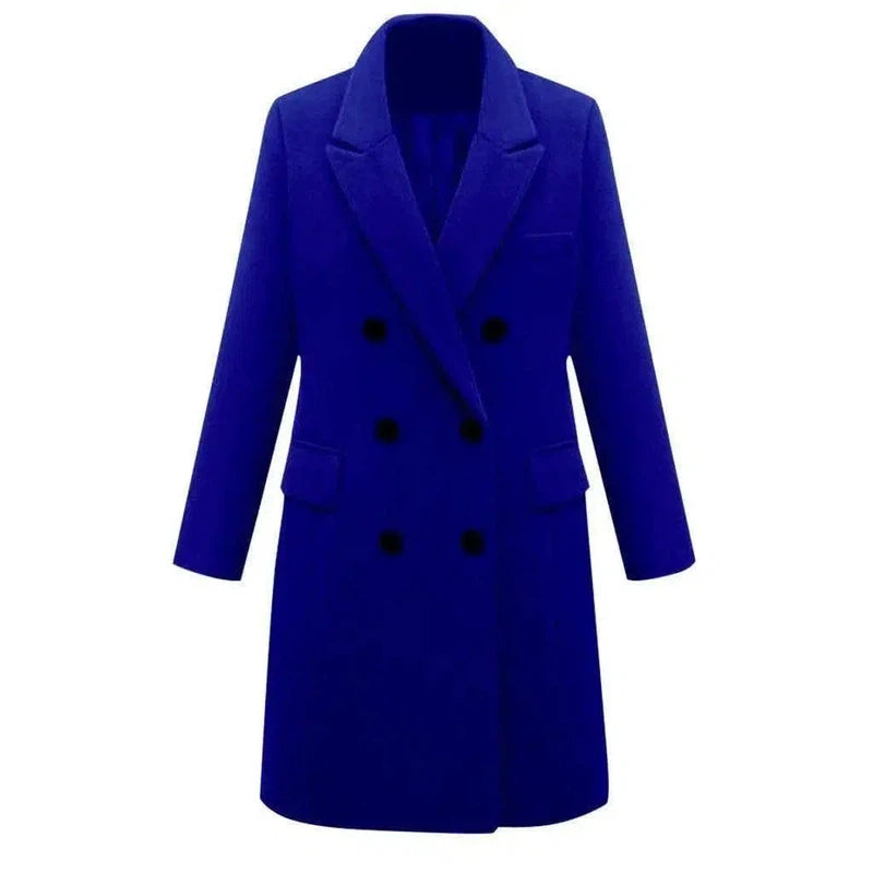 Medium length large woolen overcoat for women-Blue-2