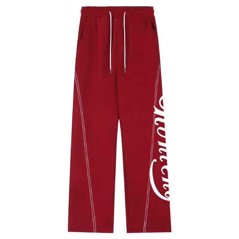 Men's American Vintage Letter Casual Pants-Red-4