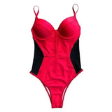 Mesh one-piece bikini-Red-5