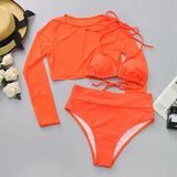 Mesh Three-piece Bikini Split Swimsuit-Orange-2