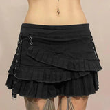 Metal Buckle Irregular Pleated Denim Skirt-1