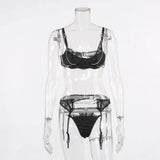 Metal chain mesh sexy lingerie-Black-11