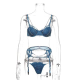 Metal chain mesh sexy lingerie-Blue-12