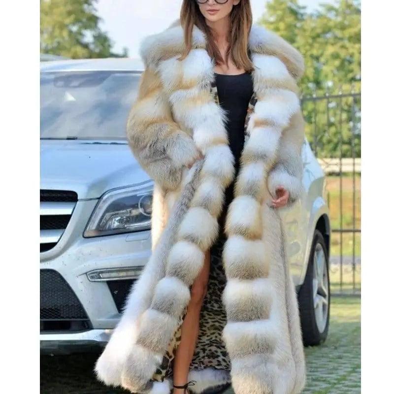 Mid-length Coat With Hooded European And American Faux Fur-White-1