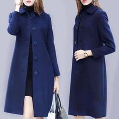 Mid-length Hepburn Style Slim Slim Woolen Coat-1