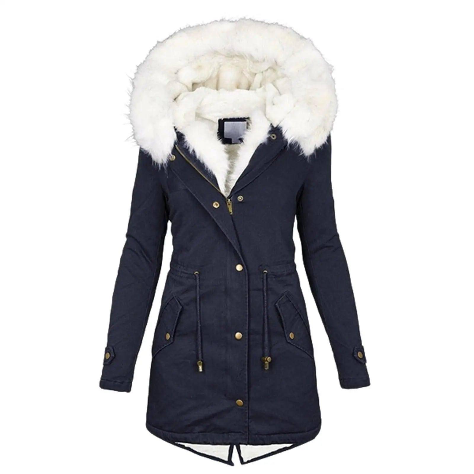 Mid-length hooded winter warm plus fleece coat-12